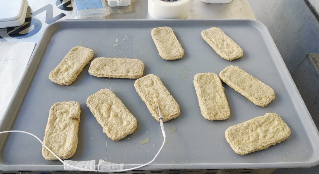 トレーに並べたられたじゃこ天（冷凍後）