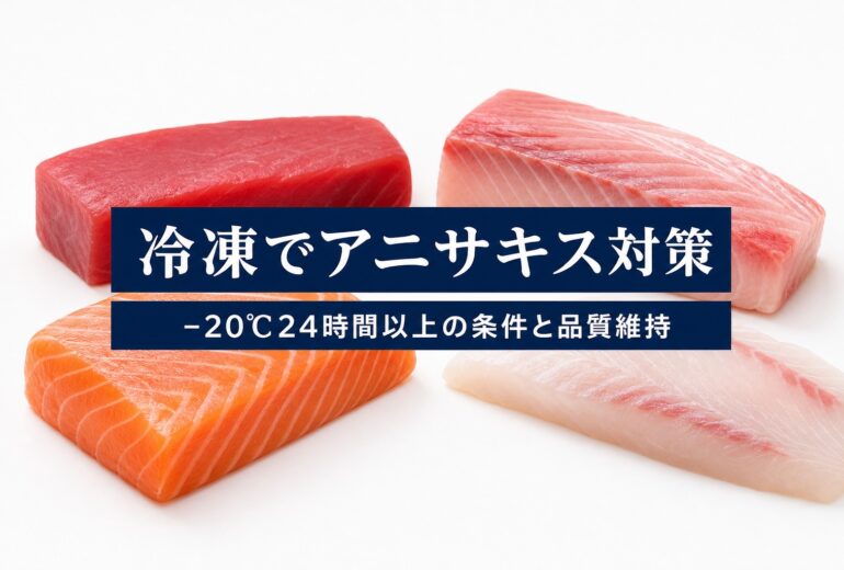 冷凍によるアニサキス対策を安全条件の記録と品質維持の2軸で分けて設計する全体像の図