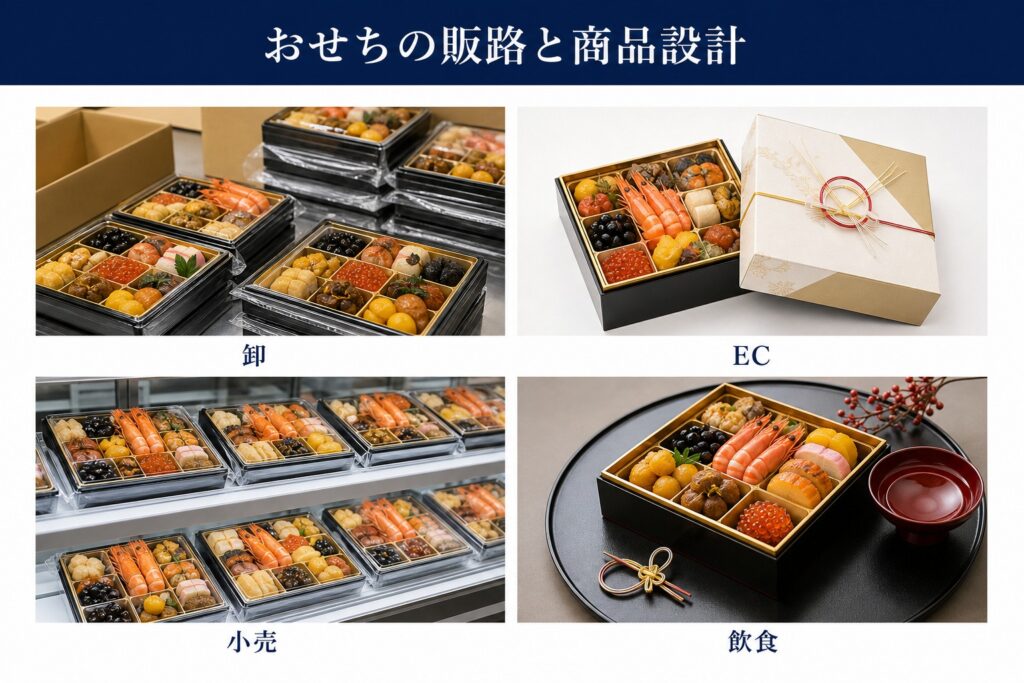 急速冷凍したおせち料理(重箱・個別惣菜・EC配送)の販路と商品設計