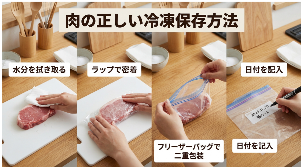 肉の冷凍焼けを防ぐ正しい冷凍保存方法の4ステップ