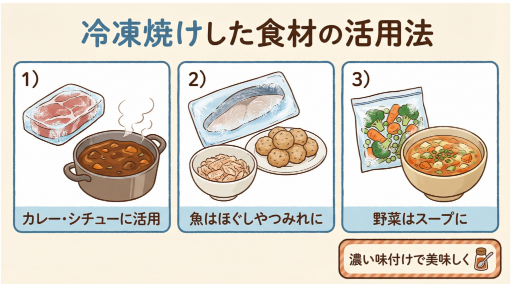 冷凍焼けした食材の活用法:カレー、魚のほぐし身、スープへのリメイクレシピ