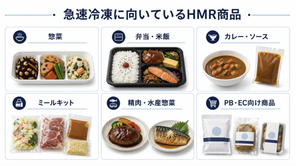 急速冷凍に向いているHMR商品の分類図