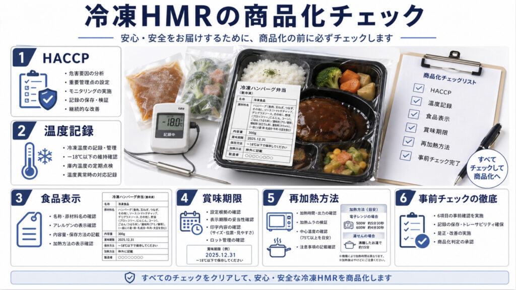 冷凍HMRの商品化で確認する衛生管理、食品表示、賞味期限のチェック項目