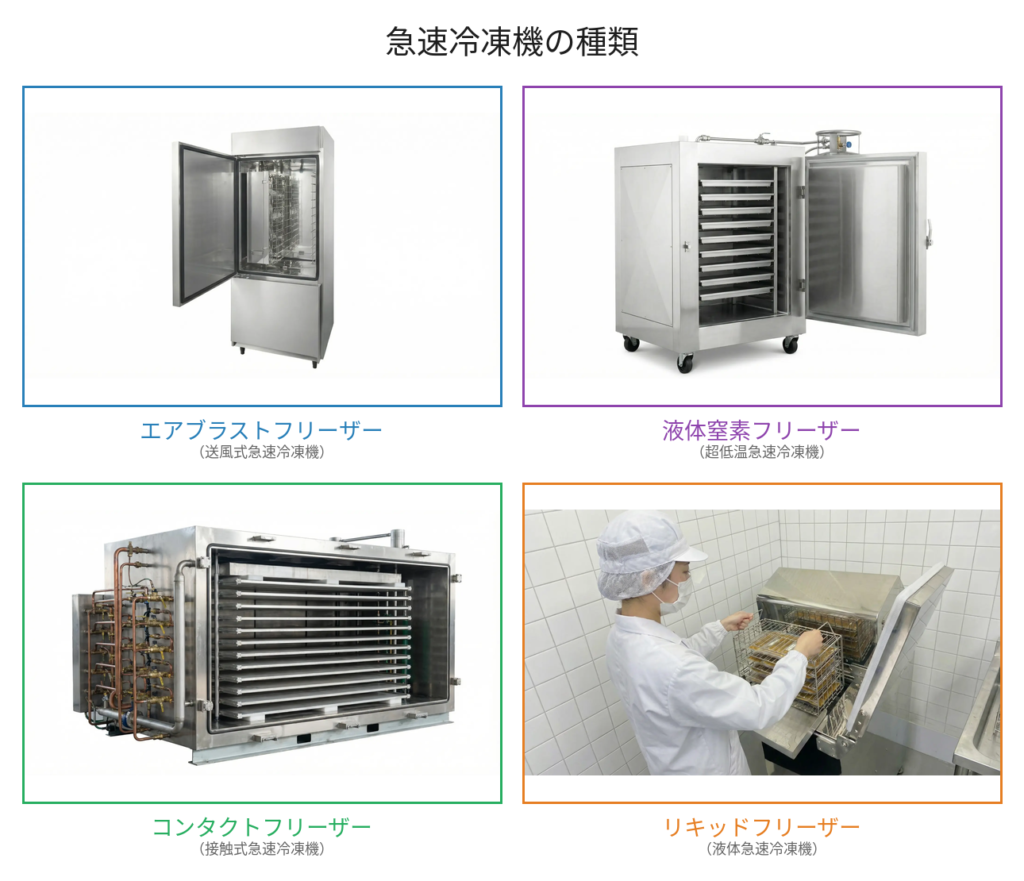 急速冷凍機の種類を1枚の画像にまとめたもの