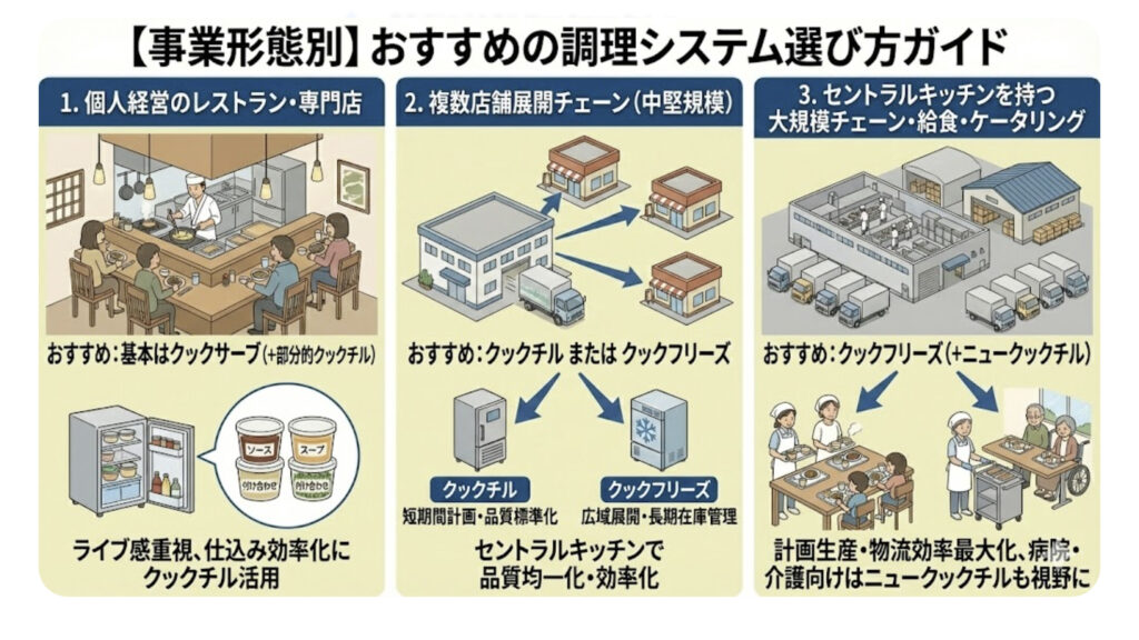 事業形態別のおすすめ調理システム解説