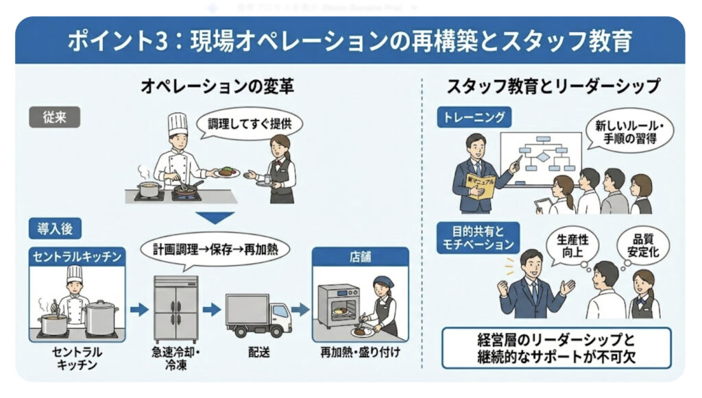 ポイント3：現場オペレーションの再構築とスタッフ教育