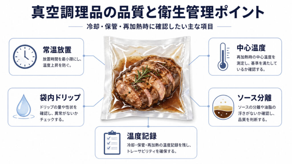 品質と衛生で見るポイント 常温放置・中心温度・袋内ドリップ・温度記録