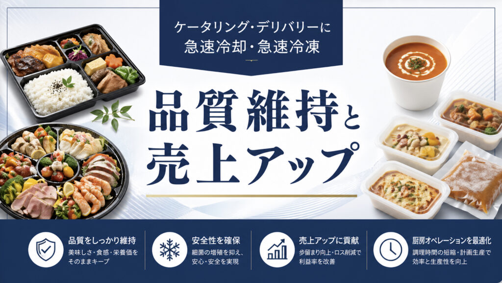 ケータリングとデリバリー向けに急速冷却・急速冷凍された弁当やオードブルの商品展開