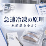 急速冷凍の原理を氷結晶とドリップで説明する業務用食品向けイメージ