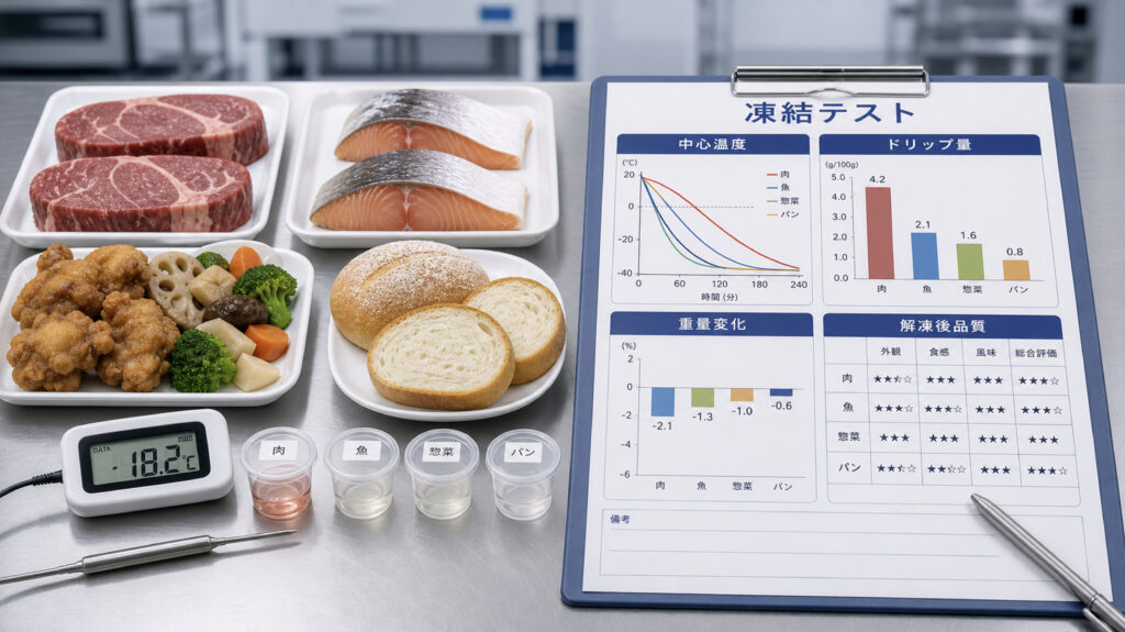 急速冷凍の原理を自社商品で確認する中心温度とドリップ量の凍結テスト