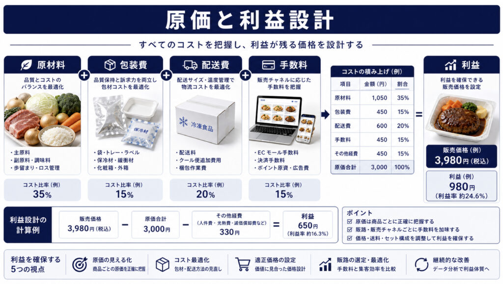 冷凍食品ECの原材料費、包装費、配送費、手数料を確認する利益設計