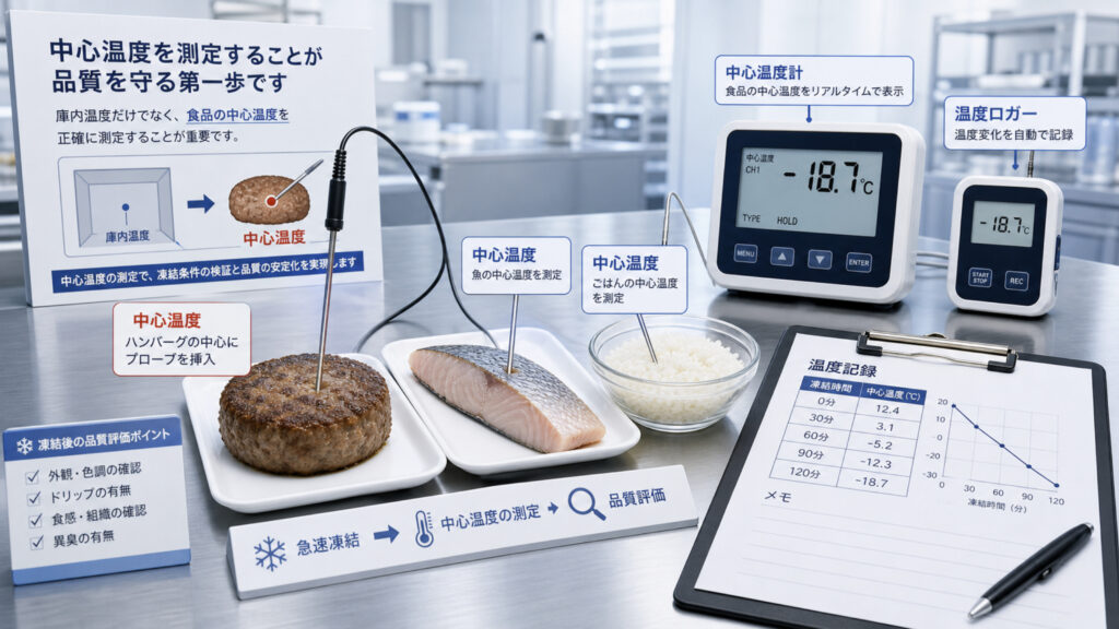庫内温度ではなく中心温度を測る必要を示す画像