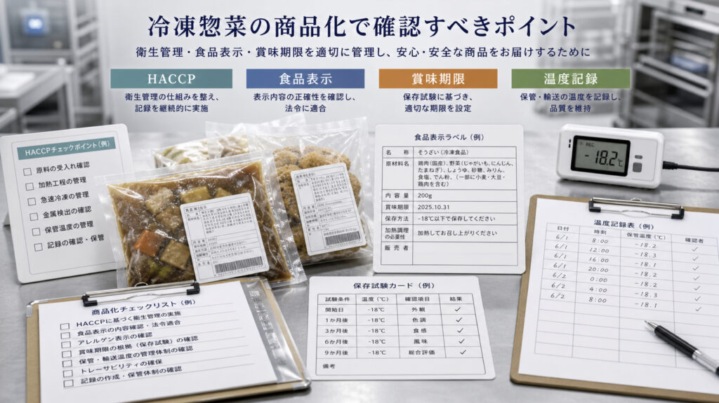 冷凍惣菜の商品化でHACCP、食品表示、賞味期限を確認する画像