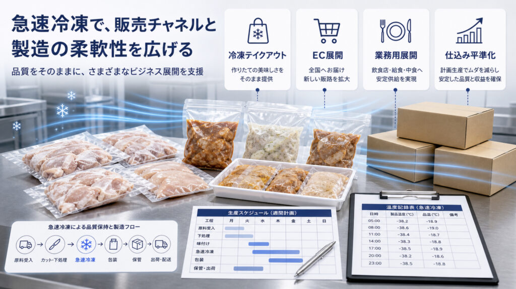 鶏肉の急速冷凍で販売と製造の幅を広げる補助画像