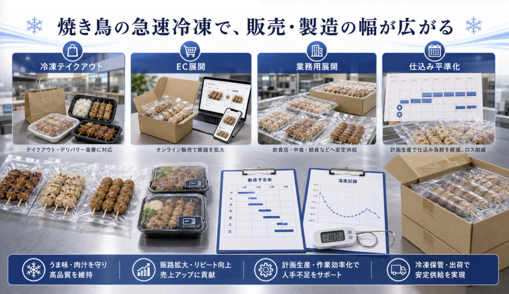 焼き鳥の急速冷凍で販売と製造の幅を広げる補助画像