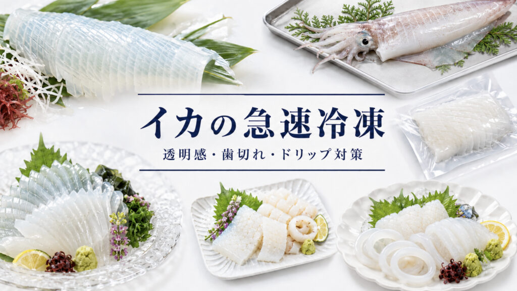 イカの刺身用、イカそうめん、輪切り、ECギフトを急速冷凍で品質確認する資料