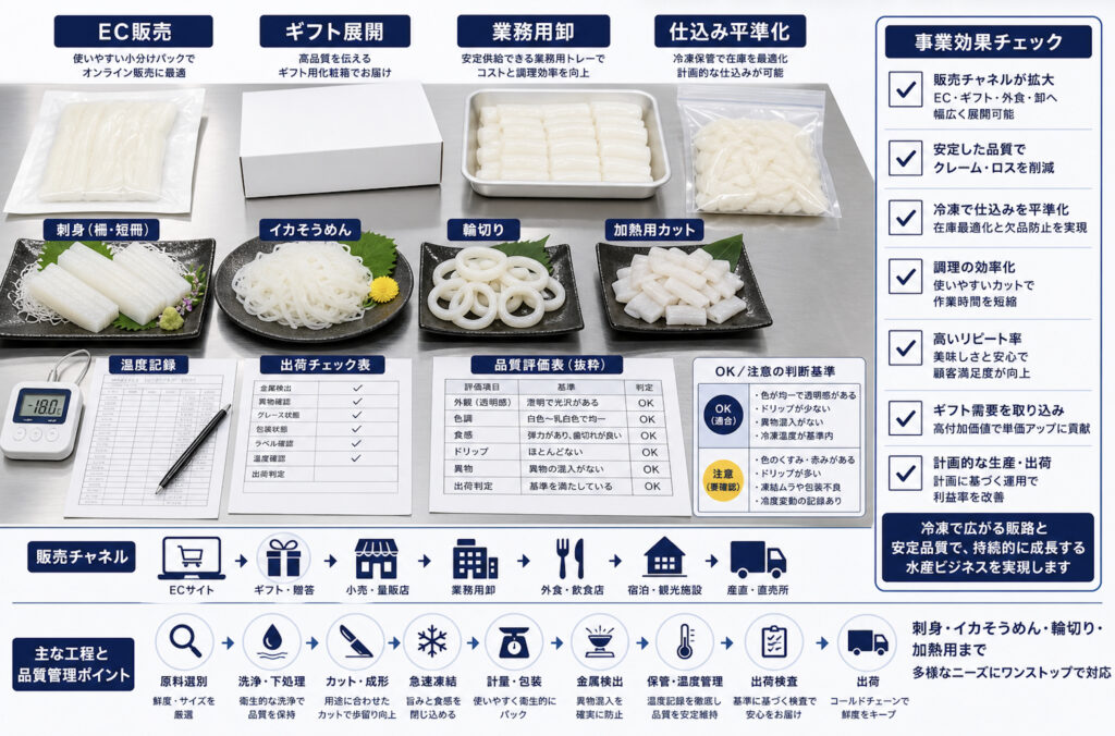 イカの急速冷凍で広げられる販売方法が書かれた資料