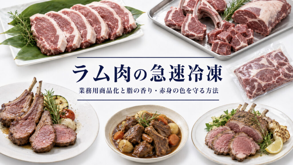 ラム肉の急速冷凍で品質と温度管理を確認する業務用資料イメージ
