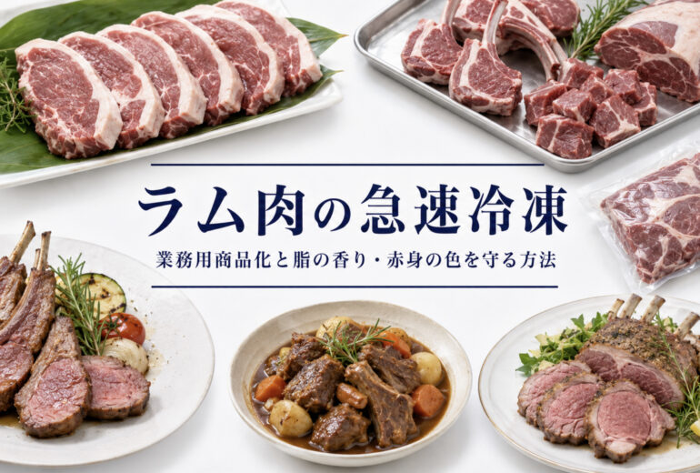 ラム肉の急速冷凍で品質と温度管理を確認する業務用資料イメージ