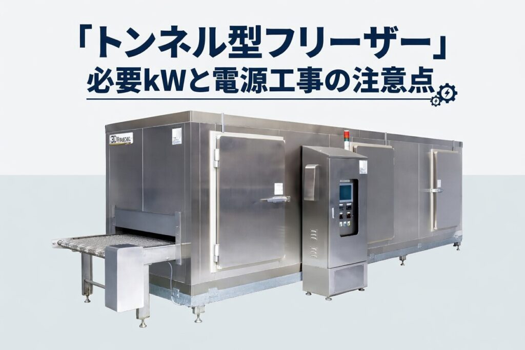 トンネル型フリーザー導入時の電気容量と電源工事の確認イメージ