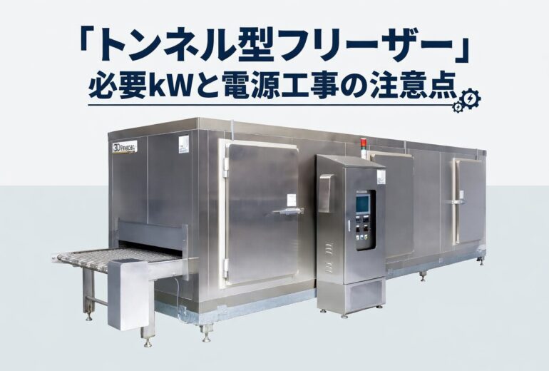 トンネル型フリーザー導入時の電気容量と電源工事の確認イメージ