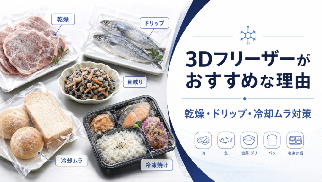 3Dフリーザーで乾燥やドリップや冷却ムラを抑えて賞味期限設定を支える図解