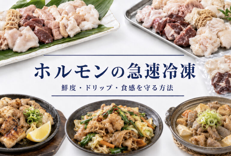 ホルモンの急速冷凍で品質と温度管理を確認する業務用資料イメージ