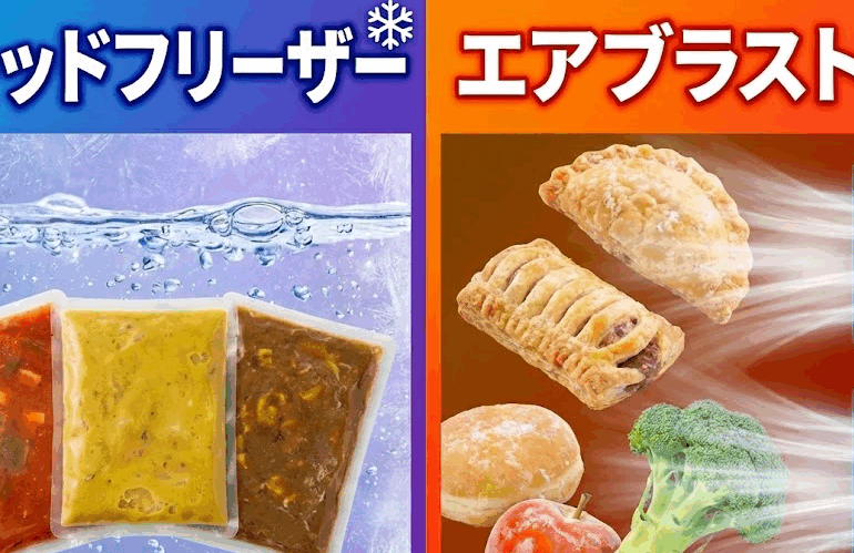 リキッドフリーザーとエアブラストの比較イラスト