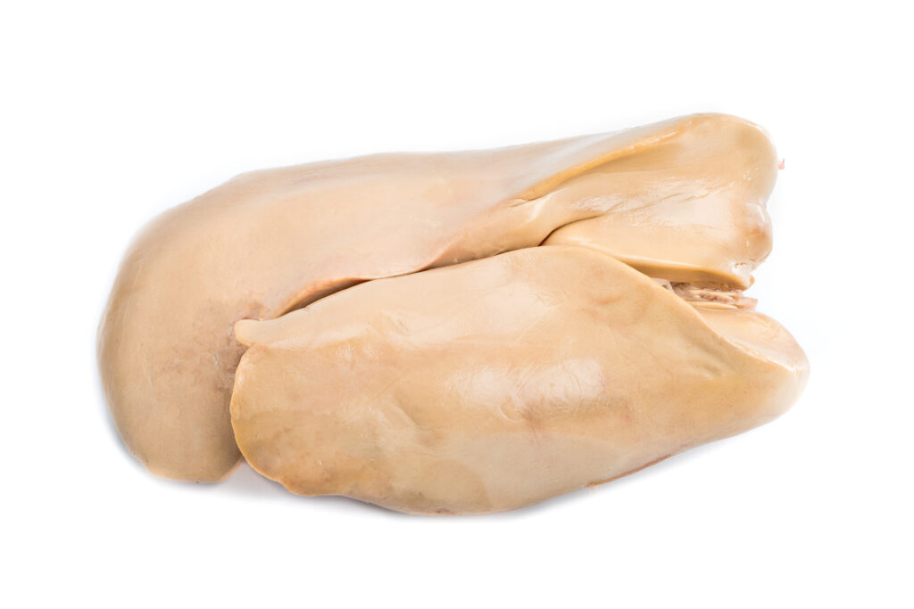 白背景に鴨のレバー（フォアグラ）