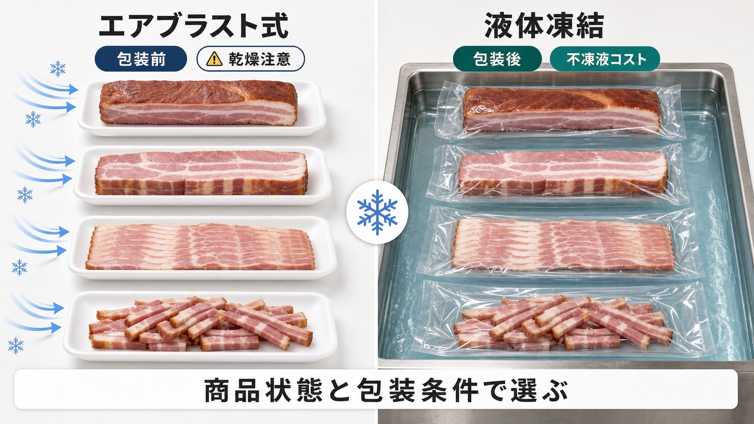エアブラスト式と液体凍結の特性比較