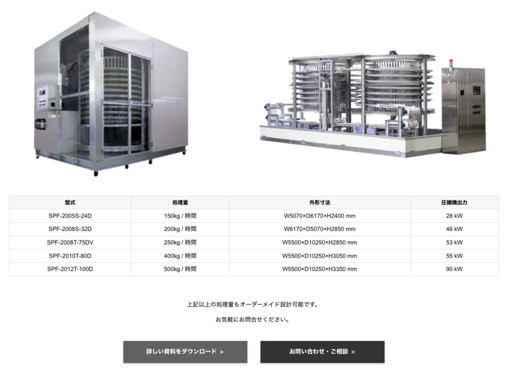スパイラルフリーザースペック表