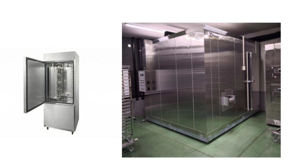 バッチ式とスパイラルフリーザーが並んでいる