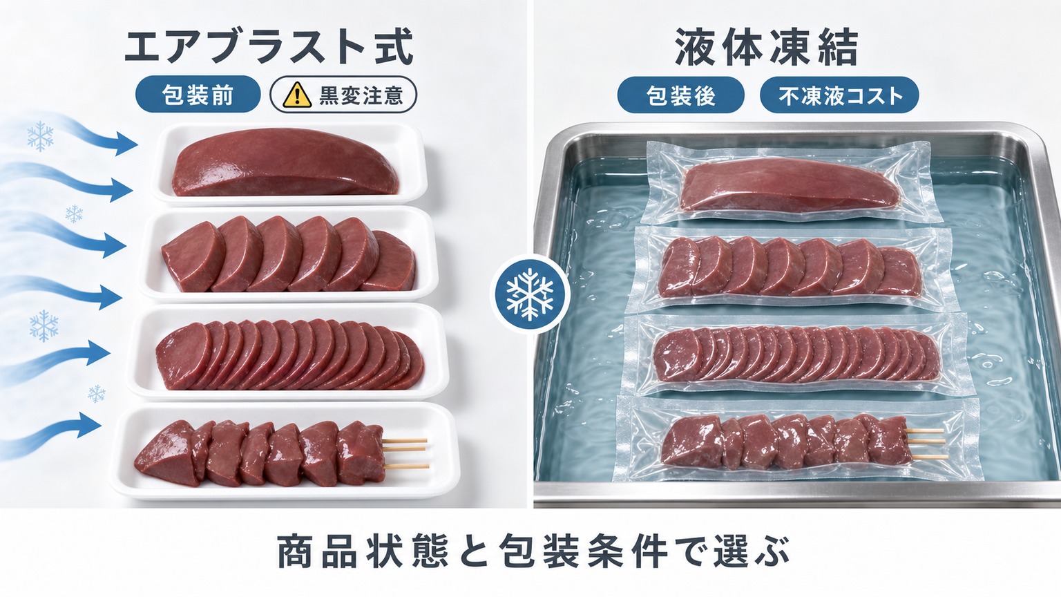 エアブラスト式と液体凍結の特性比較