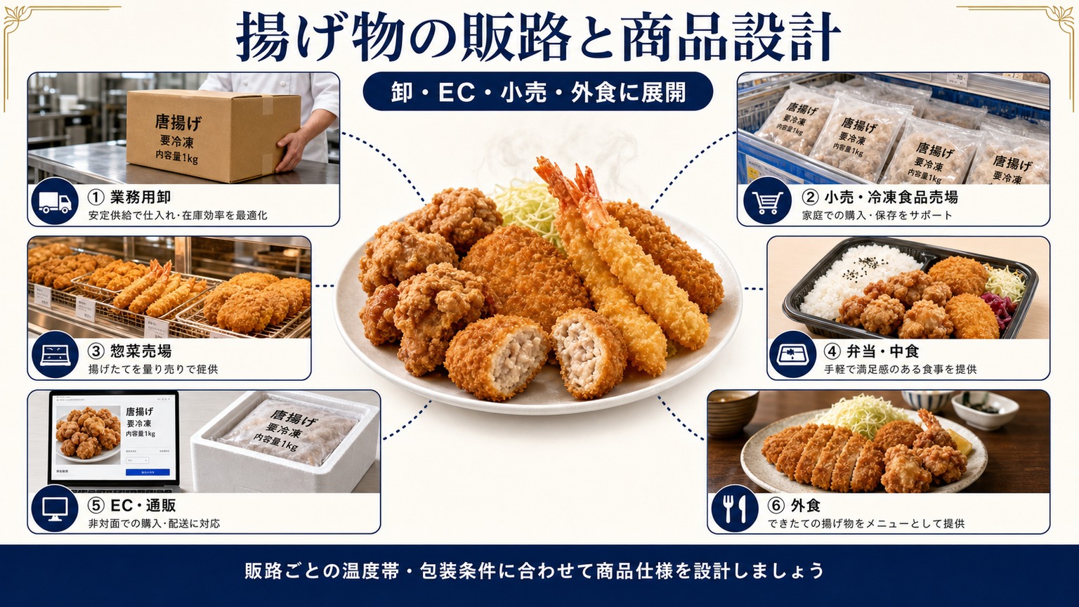 急速冷凍した揚げ物(唐揚げ・天ぷら・フライ・コロッケ)の販路と商品設計