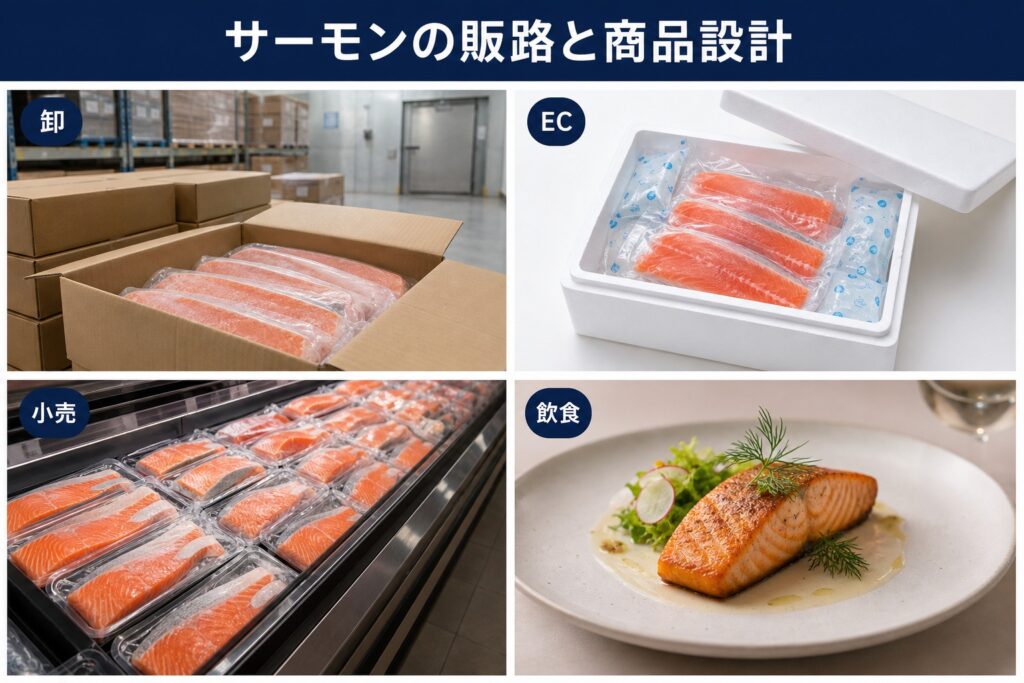 急速冷凍したサーモン(フィレ・サク・切り身・刺身用)の販路と商品設計