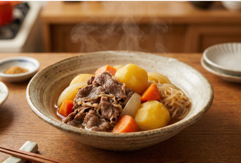 湯気が立ち上る美味しそうな肉じゃが
