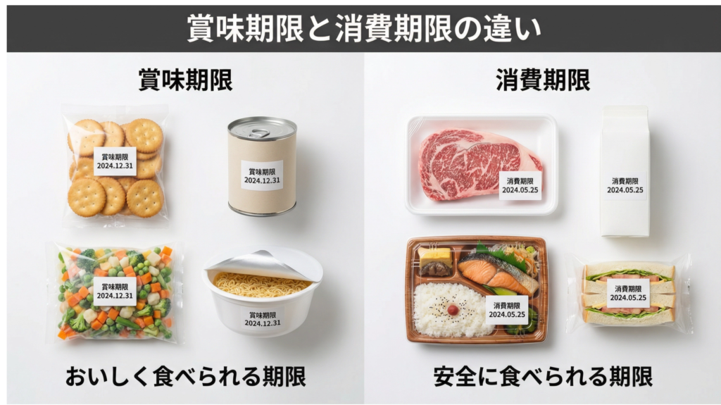 賞味期限と消費期限の違いを比較した画像