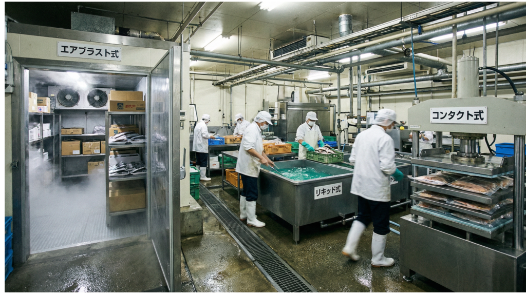 業務用急速冷凍機の3つの方式：エアブラスト式、リキッド式、コンタクト式