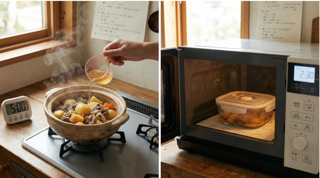 冷凍した肉じゃがを鍋や電子レンジで美味しく再加熱する方法