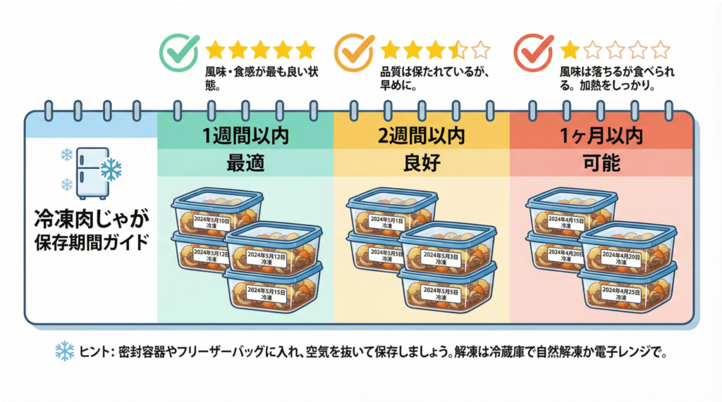 冷凍肉じゃがの保存期間ガイド：1週間以内が最適、2週間以内が良好、1ヶ月以内が可能
