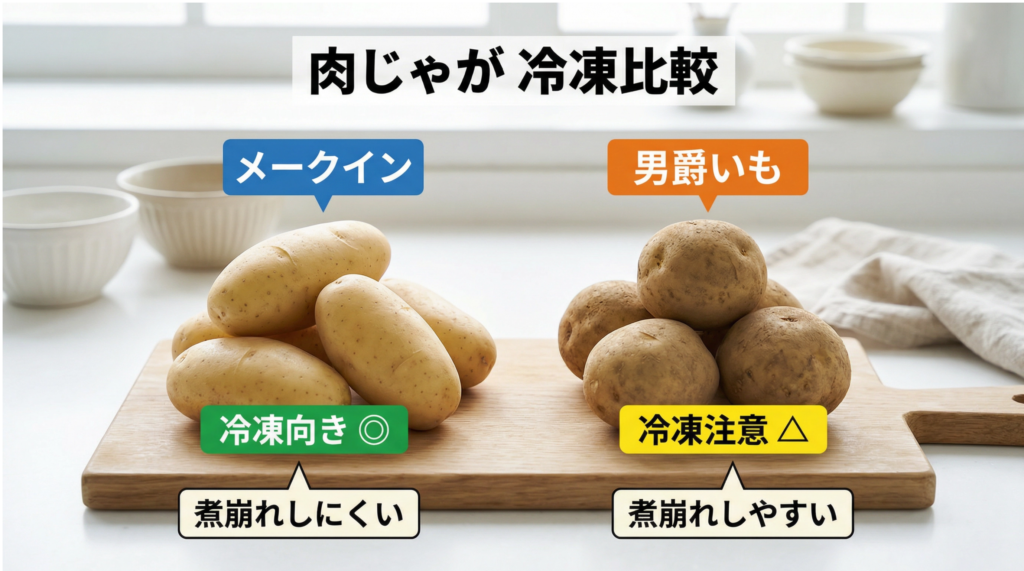 肉じゃが冷凍比較：メークインは冷凍向き、男爵いもは冷凍注意