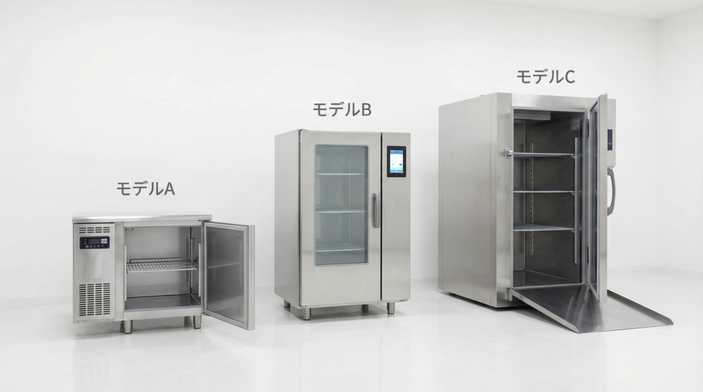 主要メーカーの業務用ショックフリーザー3モデルの比較
