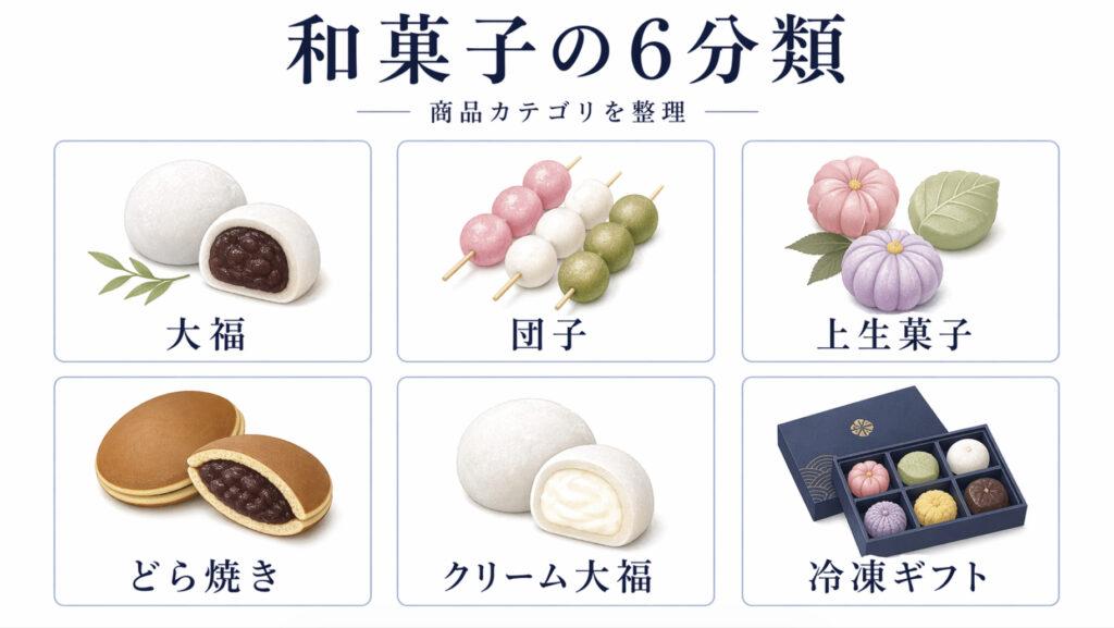 急速冷凍に向いている大福団子上生菓子どら焼き冷凍ギフトの分類図