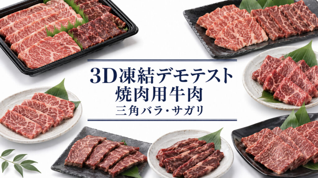 焼肉用牛肉を3Dフリーザー®で急速冷凍するデモテスト