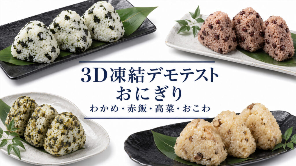 おにぎり（わかめ・赤飯・高菜・おこわ）を3Dフリーザー®で急速冷凍するデモテスト