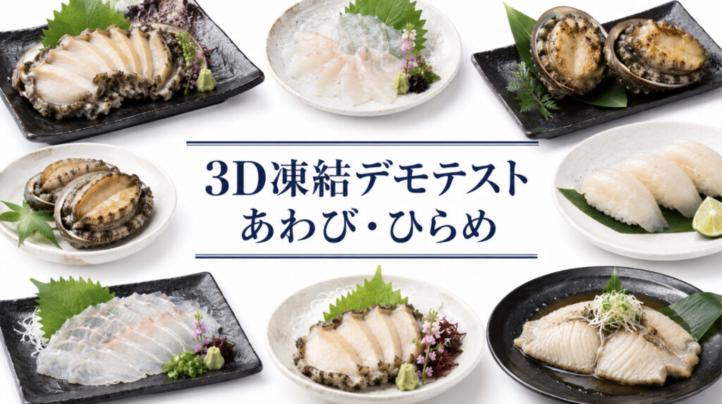 あわび・ひらめを3Dフリーザー®で急速冷凍するデモテスト