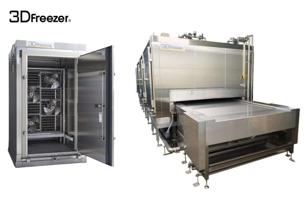 バッチ式フリーザーとトンネルフリーザーが横並びになっている