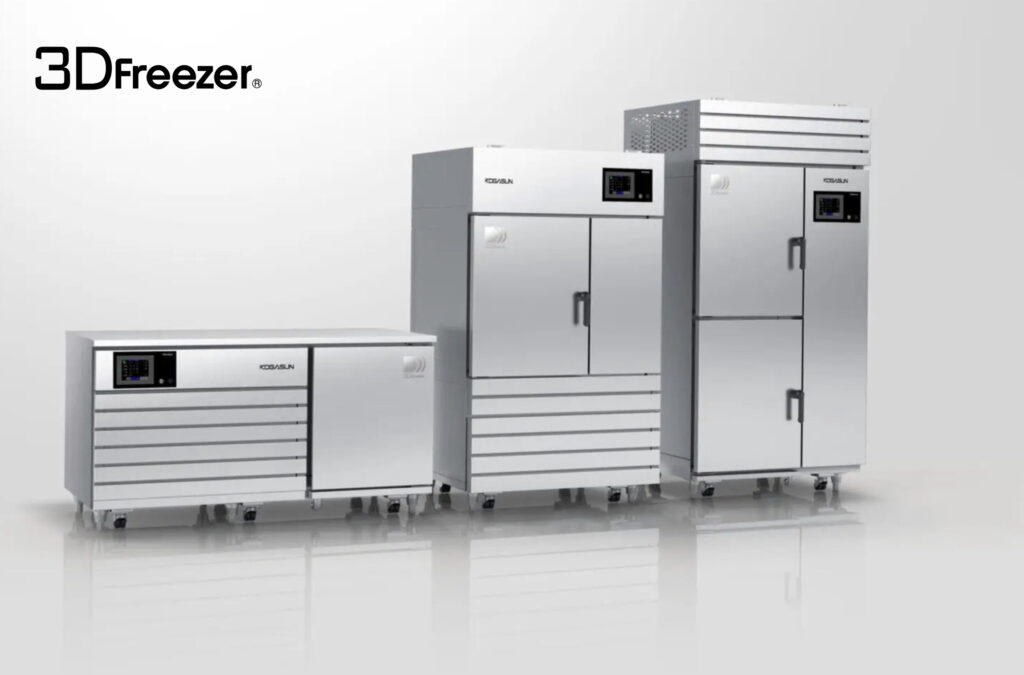 各サイズの急速冷凍機が横並びに設置されている