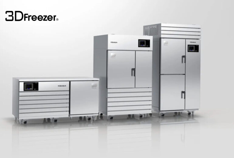 各サイズの急速冷凍機が横並びに設置されている