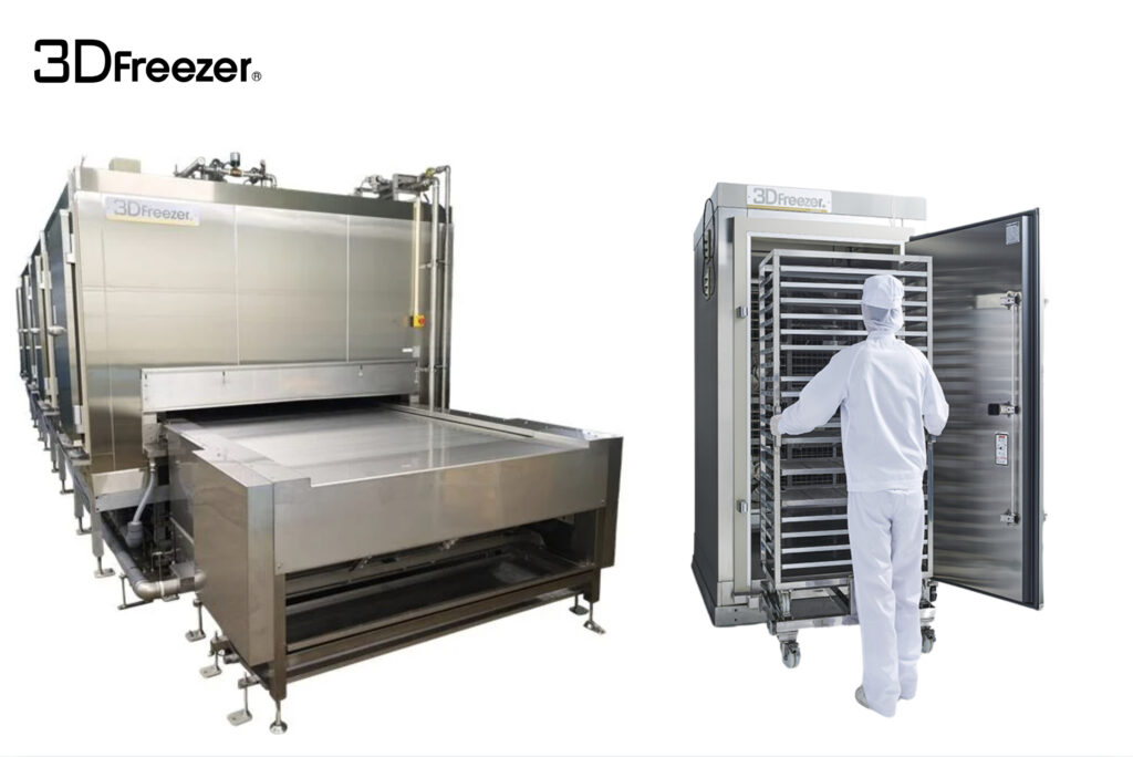 バッチ式フリーザーとトンネルフリーザーが横並びになっている